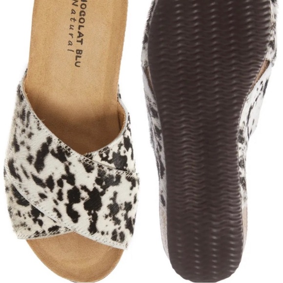 Chocolate bleu cowhide slides - Picture 3 of 5